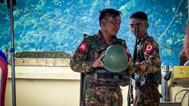 Junta soldiers stationed on a street in Yangon in early 2023 (Myanmar Now)