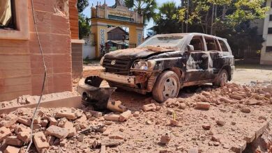 A Buddhist monastery in Mongmit damaged by the fighting (Photo: Supplied)