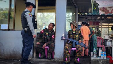 Junta soldiers and police in Yangon in 2022 (Photo − Myanmar Now)