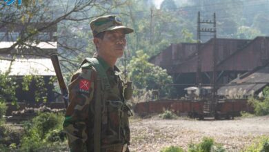 A TNLA soldier near Namtu Township’s Bawdwin mine on February 17 (Myat Pan / Myanmar Now)
