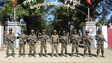 AA troops seen after seizing the Myanmar military’s Operations Command No. 9 in Kyauktaw in February 2024 (AA Info Desk)