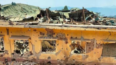 A hospital in Mindat Township, Chin State, bombed in April 2024.