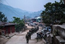 TNLA troops in northern Shan State's Namhsan Township in March 2023 (AFP)