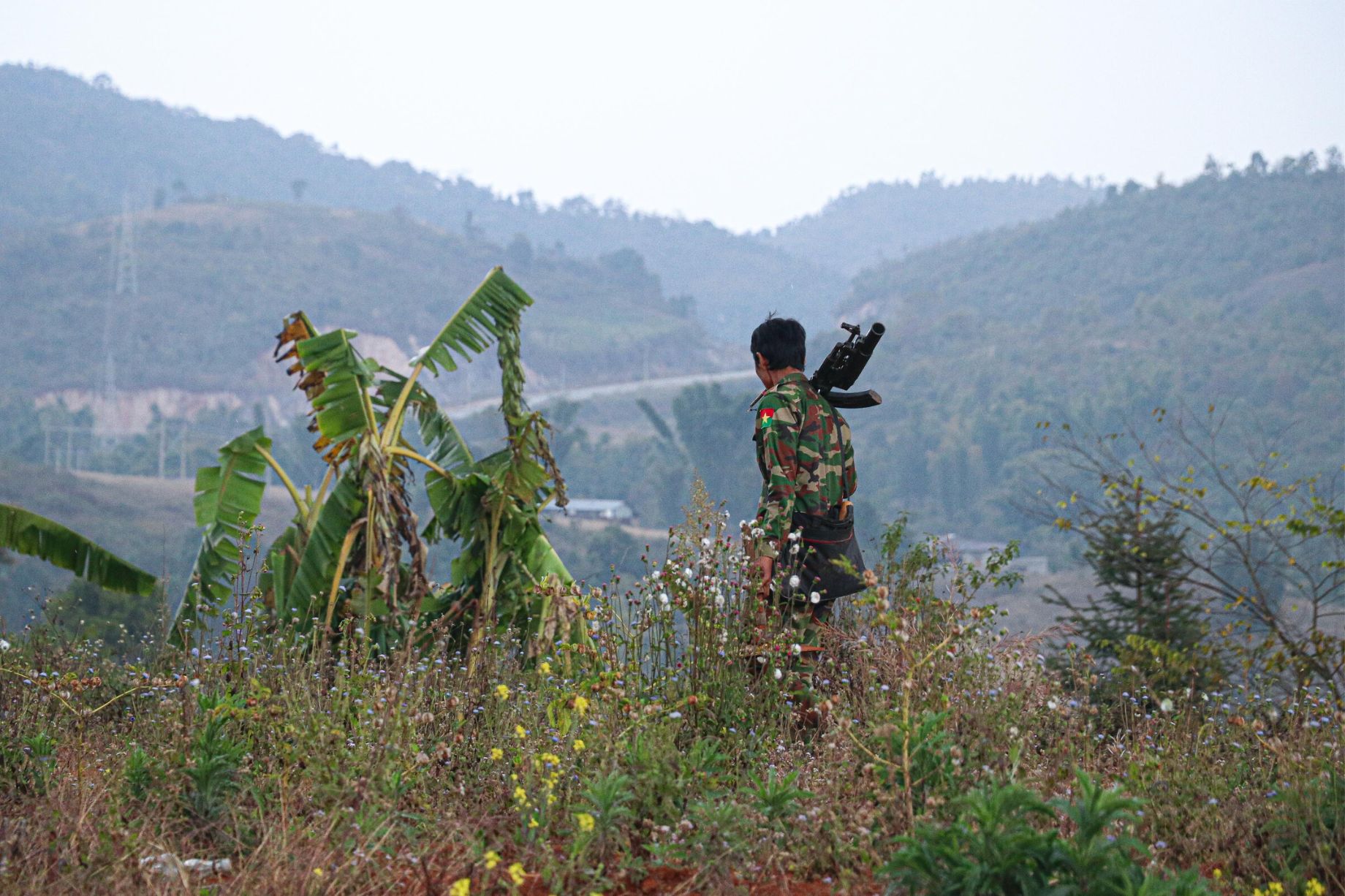 A KIA soldier in Nam Hpat Kar, a village in northern Shan State’s Kutkai Township, in late January (Myat Pan / Myanmar Now)