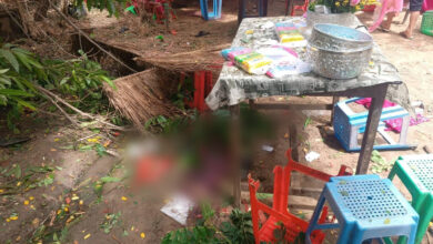 Aftermath of the airstrike on a wedding in the village of Kyun Gyi, in Bago Region’s Shwegyin Township, on May 25 (Photo: Supplied)