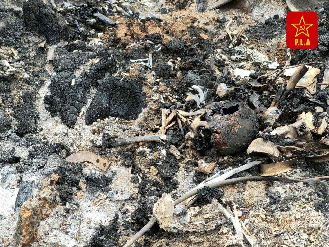 The remains of person killed following the crash of a junta fighter jet in Sagaing Region’s Pale Township on June 10 (Photo: PLA)