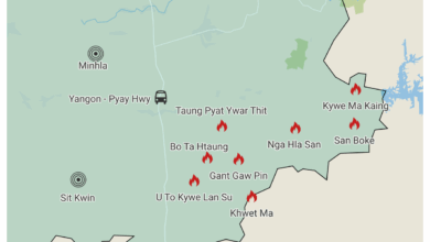 A map of some of the villages torched across Minhla Township, Bago Region, Myanmar.