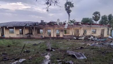 The high school in Kyaukgyi, in Rakhine State’s Thandwe Township, after it was hit by a junta airstrike on June 7 (Photo: Arakan Princess Media)