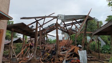 A house in Moebye, southern Shan State, is destroyed by Myanmar military shelling in September, 2022.