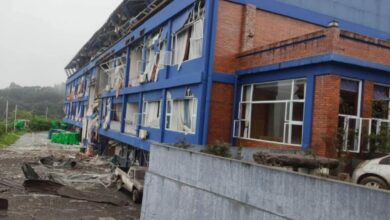 Golden Butterfly Hotel in Mogok, Mandalay Region, with damage from a junta bombing raid (Photo: Supplied)