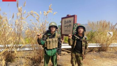Photo of two Yaw Army members fighting alongside the Arakan Army (AA) at the Magway-Rakhine border earlier this month (Photo - Yaw Army Movement)