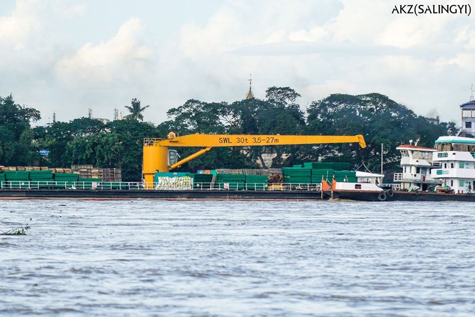 Some vessels in the junta flotilla, shown travelling up the Chindwin River in the second week of July (Photo: Supplied)