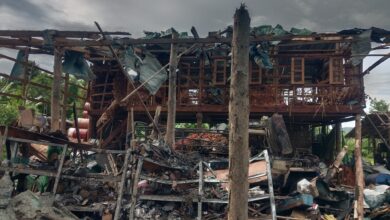 Homes destroyed in a recent junta airstrike on the village of Nyaungkan, Saw Township, Magway Region. The junta has increased its use of airstrikes in recent months, often targeting civilian residential areas. (Photo: Yaw Alinn Tan)