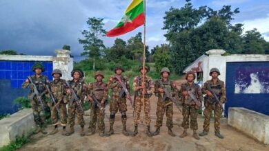 Junta troops after capturing the Doe Pin village police station and school