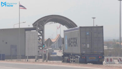 A cargo truck near the customs gate at the Thai-Myanmar Friendship Bridge 2 in February 2025 (Photo - Myat Kyi/Myanmar Now)