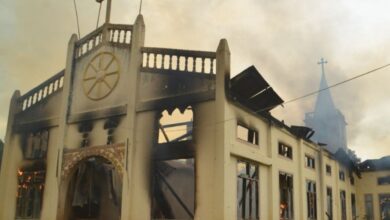 A Catholic church in Daw Ngay Khu, Demoso, Karenni State, is pictured on June 16, 2022 after being torched by the Myanmar military. (Photo: Karenni Nationalities Defense Force)