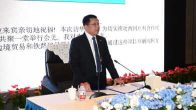 Junta chief Senior General Min Aung Hlaing delivers remarks at a meeting to promote economic cooperation between China and Myanmar on August 31 in Tianjin, China (Photo: GNLM)