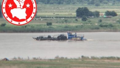 A junta military vessel is seen on the Ayeyarwady River in Sagaing’s Shwebo Township in July (Photo: Wetlet Informational Network)