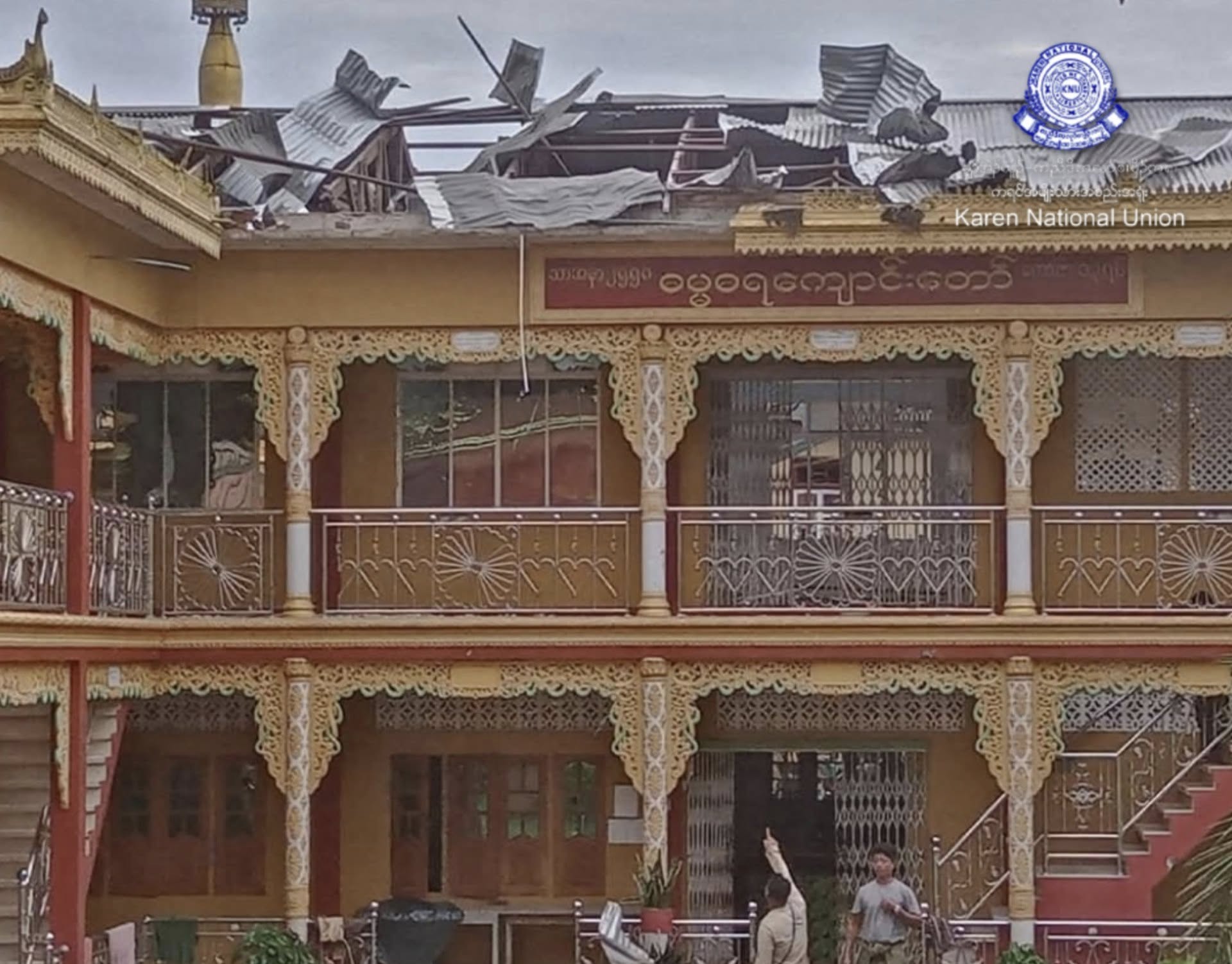 A monastery in Myanmar’s Tanintharyi Region lies damaged after a junta airstrike in mid-September, 2025. (Photo: KNU)
