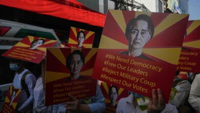 Anti-coup protestors in Yangon demand the release of Aung San Suu Kyi in February 2021 (Photo: AFP)