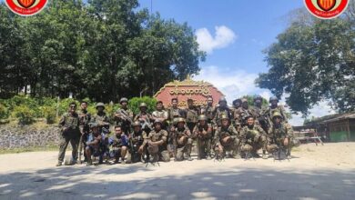 Members of the People’s Defence Force after seizing Banmauk (Photo: Military Region 1, NUG Ministry of Defence)