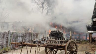 A village in Sagaing Region’s Khin-U Township, torched by junta ground forces, burns in June 2022