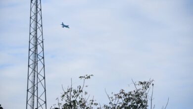 A junta aircraft flies over Namkham, northern Shan State in December, 2023. (Photo: Myat Pan / Myanmar Now)