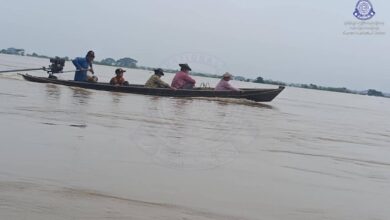 Residents near the Sittaung River in Nyaunglebin District in August, 2025. (Photo: KNU)