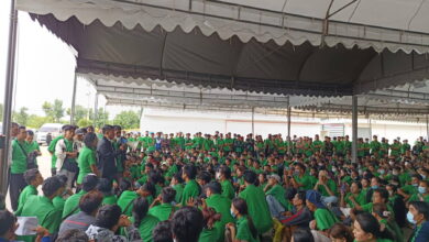 Myanmar workers gather outside the Cal-Comp Electronics factory in Phetchaburi after being abruptly laid off on September 30, 2025. (Photo: Myanmar Labour Attaché Office)