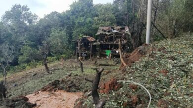 Wreckage from the junta airstrike on October 24, 2025 in Kanpetlet Township, Chin State, which damaged several buildings and forced residents to flee. (Photo: Kanpetlet Township Humanitarian Affairs Management Office.)