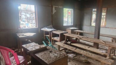 The Htinchaung village school after it was destroyed by a junta airstrike on October 8 (Photo: CDF Mindat)