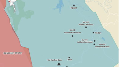 Map showing the area near the border between Rakhine State and Magway Region and location of the Nat Yay Kan base