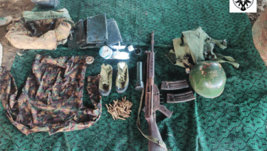 Weapons, ammunition and other items seized from regime forces in the village of Kyaukkone (Photo: Nway Oo Aung Pwe)