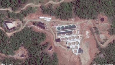 A satellite image from May 2025 shows a suspected rare-earth mining site in eastern Shan State’s Mong Hsat Township (Photo: SHRF)