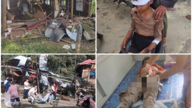 The destroyed futsal field in Kantaw ward, Mogok, where several children were injured and three were killed in a junta airstrike. (Photo: Supplied)