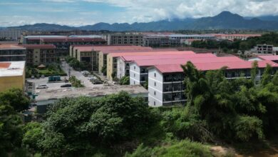 This aerial photo taken on September 17, 2025 shows the KK Park complex in Myanmar's eastern Myawaddy township, as pictured from Mae Sot district in Thailand's border province of Tak. (Photo: AFP)
