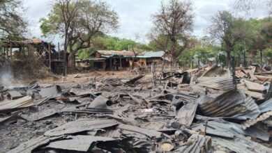 Debris and collapsed structures are seen after a junta airstrike hit a village in Pale Township, Sagaing Region, part of a surge in aerial attacks on civilian areas in central Myanmar. (Photo: Supplied)
