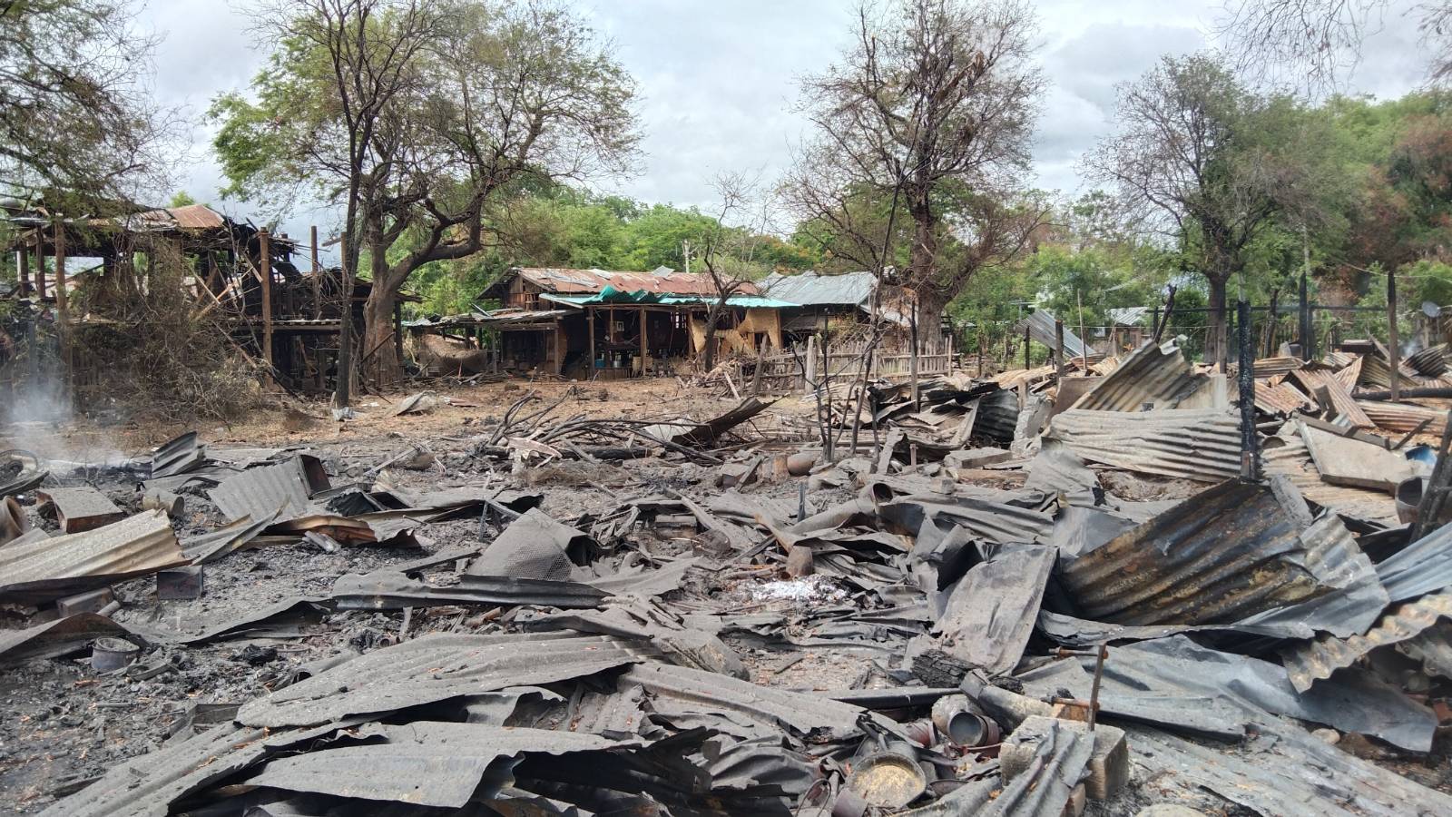 Debris and collapsed structures are seen after a junta airstrike hit a village in Pale Township, Sagaing Region, part of a surge in aerial attacks on civilian areas in central Myanmar. (Photo: Supplied)