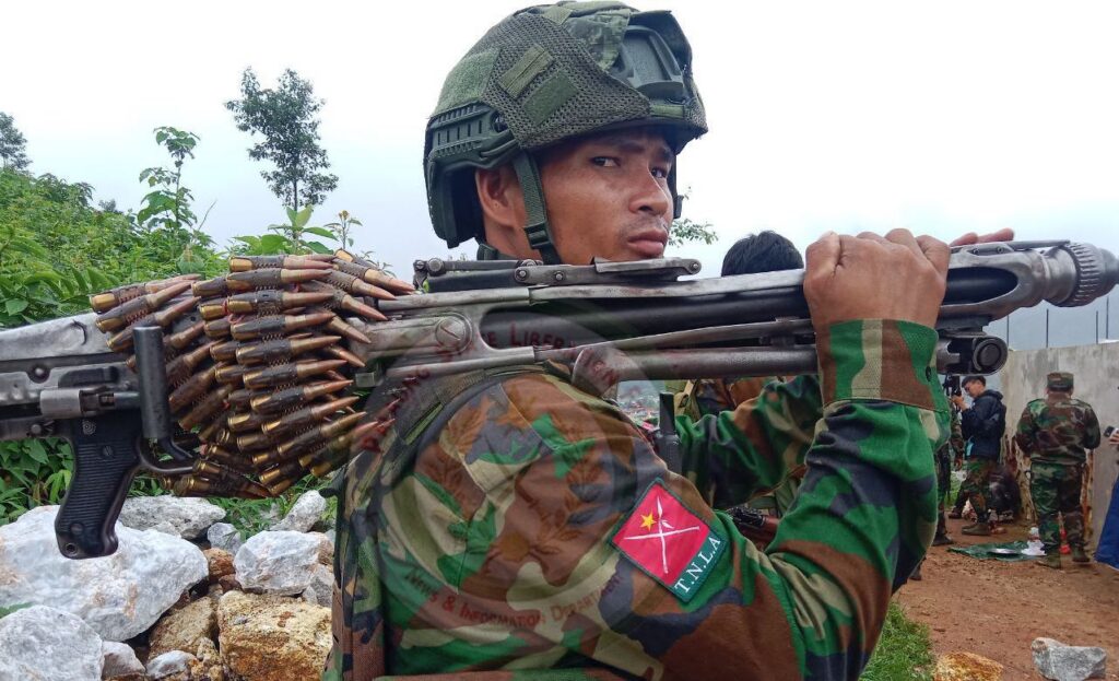 A Ta’ang National Liberation Army (TNLA) fighter engaged in a battle at Nawnghkio, Shan State, in 2024. (Photo: TNLA)