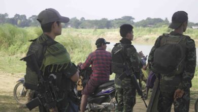 A group of armed resistance members under the command of the National Unity Government (NUG) seen in the Bago Yoma mountain range last year (Photo: Myanmar Now)