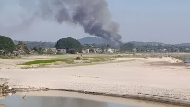 Flames engulf homes in Katha on December 29 as fighting spreads into the urban neighbourhoods (Photo: Supplied)