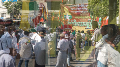 Self-styled “nationalists” and supporters of Myanmar’s military gathered in central Yangon on Monday to voice support for a junta legal team as it faces accusations of genocide at the International Court of Justice in the Hague (Myanmar Now)