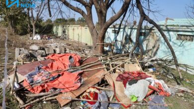 A makeshift shelter that was flattened by a bomb dropped near a school in Sagaing Region’s Khin-U Township on January 5 (Photo: Moe Oo / Myanmar Now)