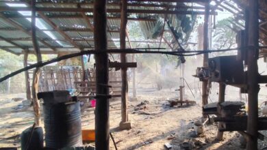 Damage caused by the February 23 junta paramotor strike on Shwe Kyaung Kan village in Myinmu Township, Sagaing Region (Photo: Supplied)