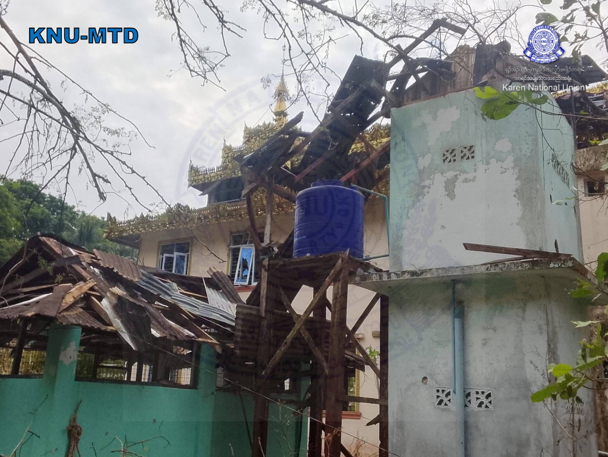 Monastery in Gon Hnyin Seik Village in Thayetchaung Village, seen after airstrikes on March 14 (Photo: KNU)