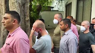 Six foreigners accused of illegally entering Myanmar through India are seen leaving court in New Delhi on March 17 (Photo: ANI video screenshot)