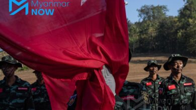 Graduates from a training batch of a Yangon-based resistance unit under the National Unity Government take part in a ceremony on January 13, 2025. (Photo: Ko Sit)