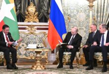 Coup leader Sen-Gen Min Aung Hlaing meeting with Russian President Vladimir Putin in March 2025. He has made several visits to Russia, aiming to secure recognition and support from Putin’s government. (Photo: Russian government)