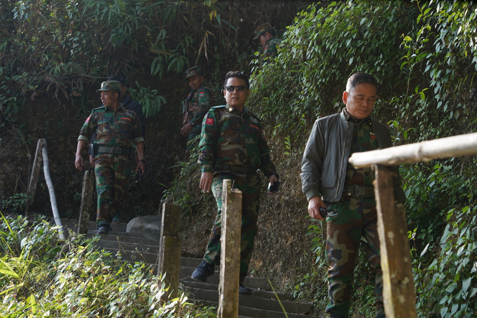 TNLA General Secretary Brig-Gen Tar Bone Kyaw, centre, and other TNLA officials, seen in January 2024 (Photo: Ta’ang TV)