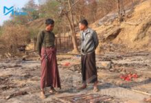 Brig-Gen Kyaw Kyaw Than, commander of the junta’s Western Command, and his deputy Brig-Gen Thaung Htun pose in a photo taken on March 17, 2026. (Photo: Phadu Tun Aung / Myanmar Now)